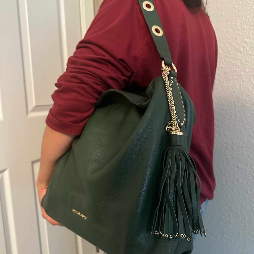 Michael Kors Dark Green Boho Bag With Tassel Michael Kors Dark Green Boho Bag With Tassel